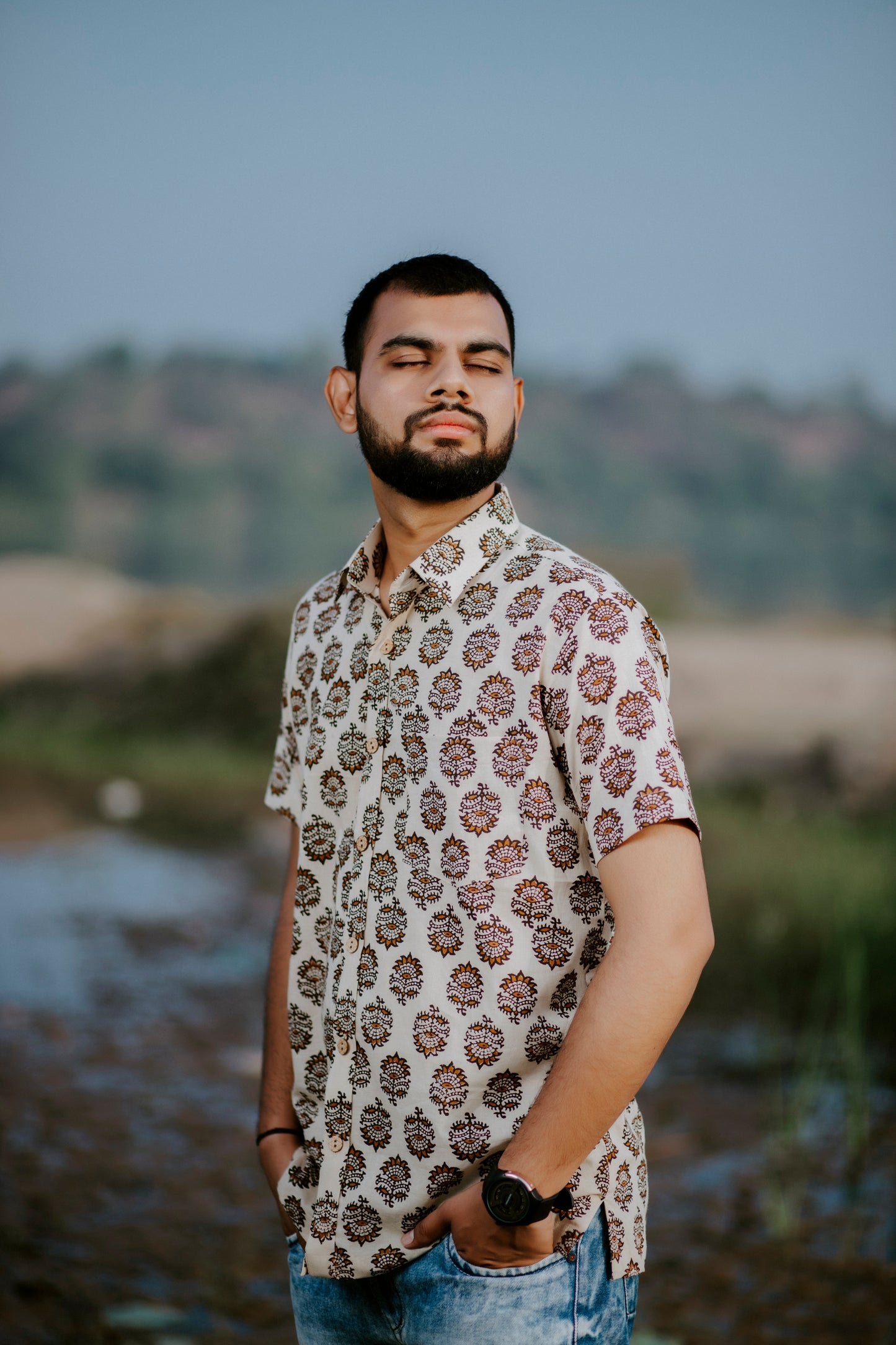 Butter Scotch Block Printed Shirt
