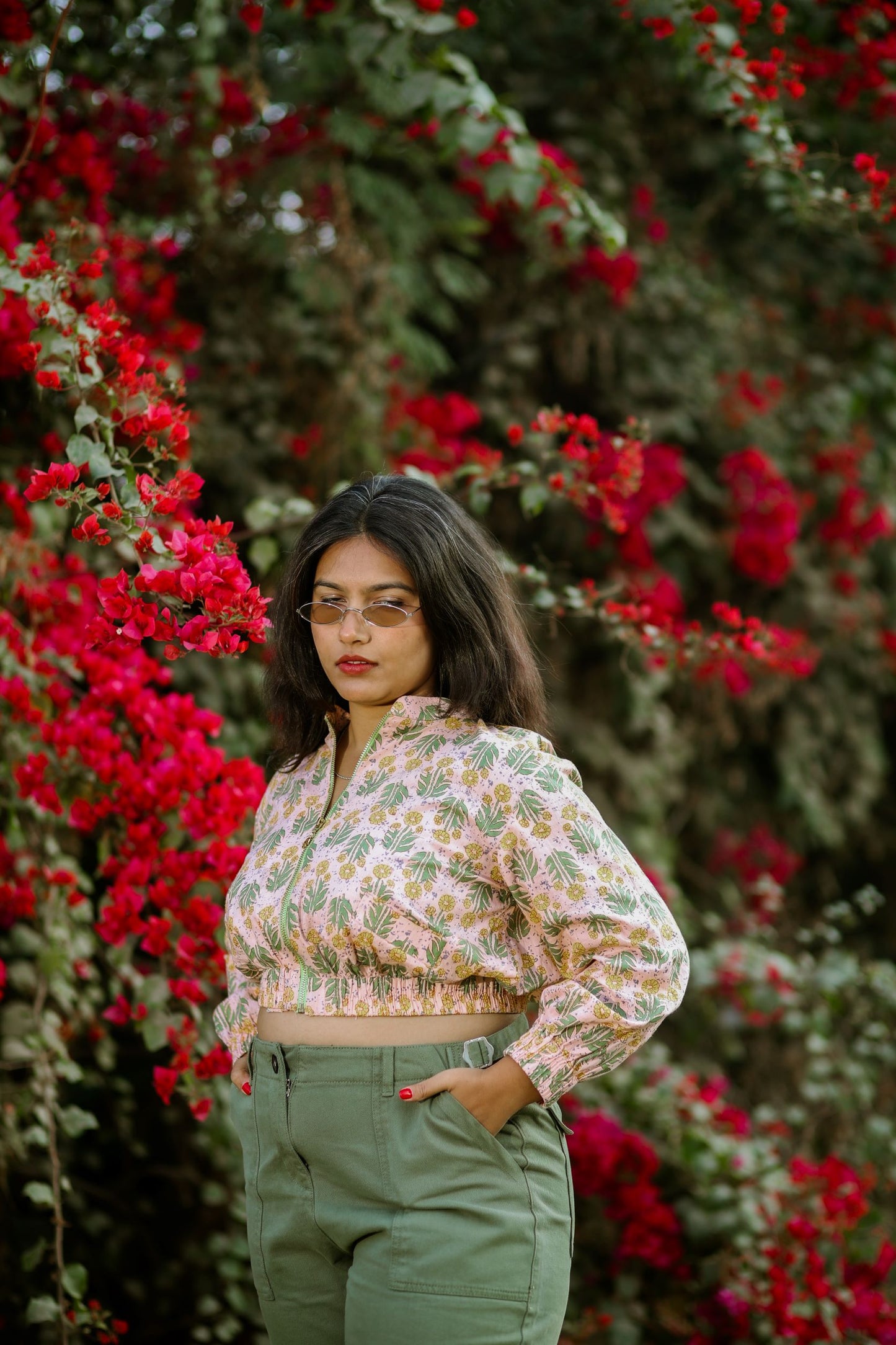Sunflower Blockprint Cropped Jacket