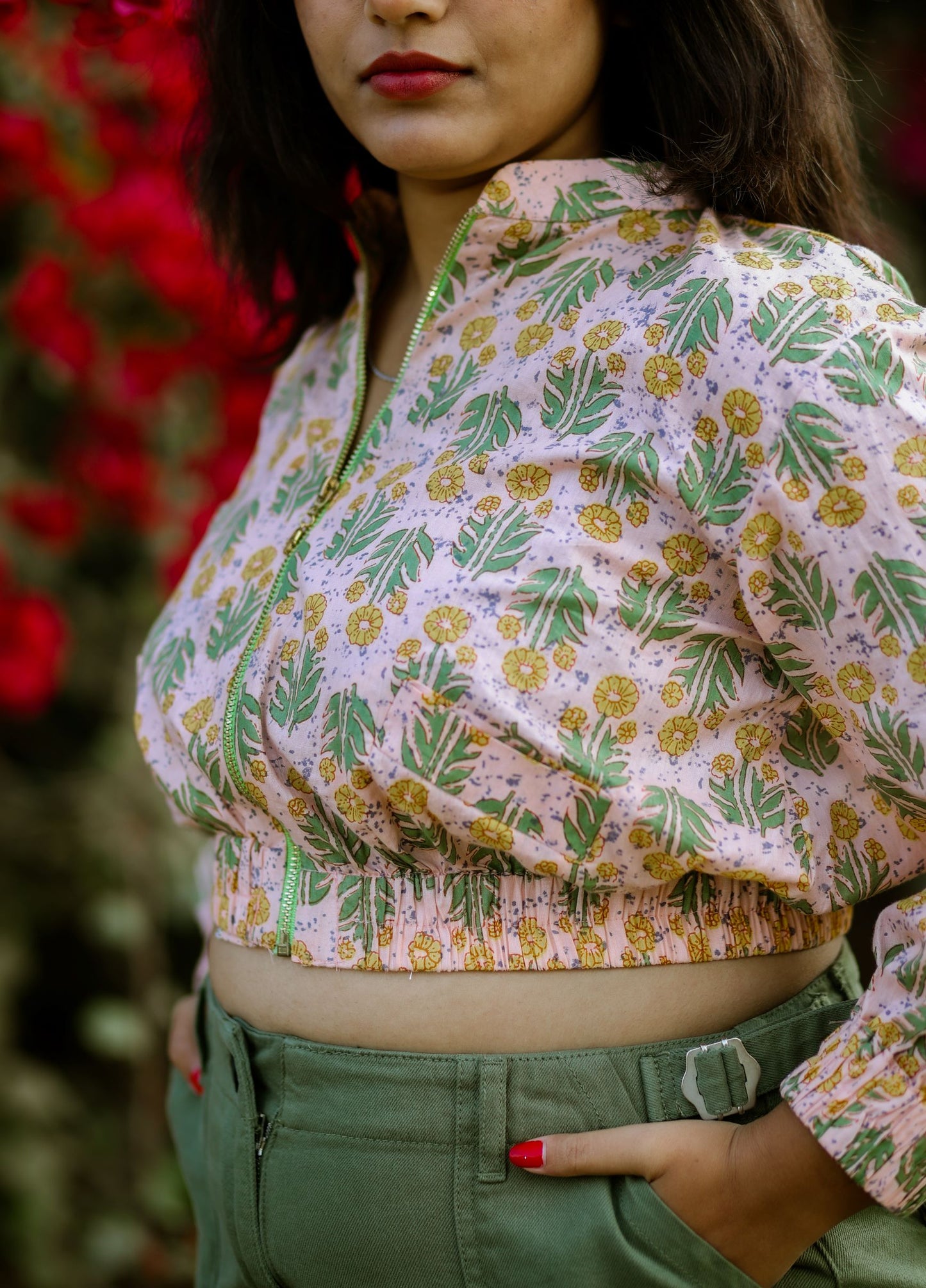 Sunflower Blockprint Cropped Jacket