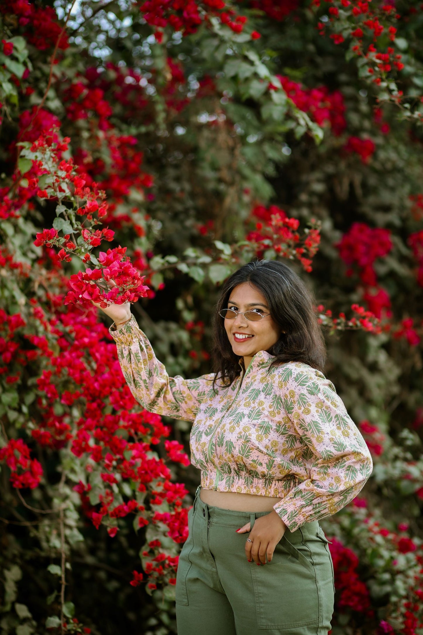 Sunflower Blockprint Cropped Jacket