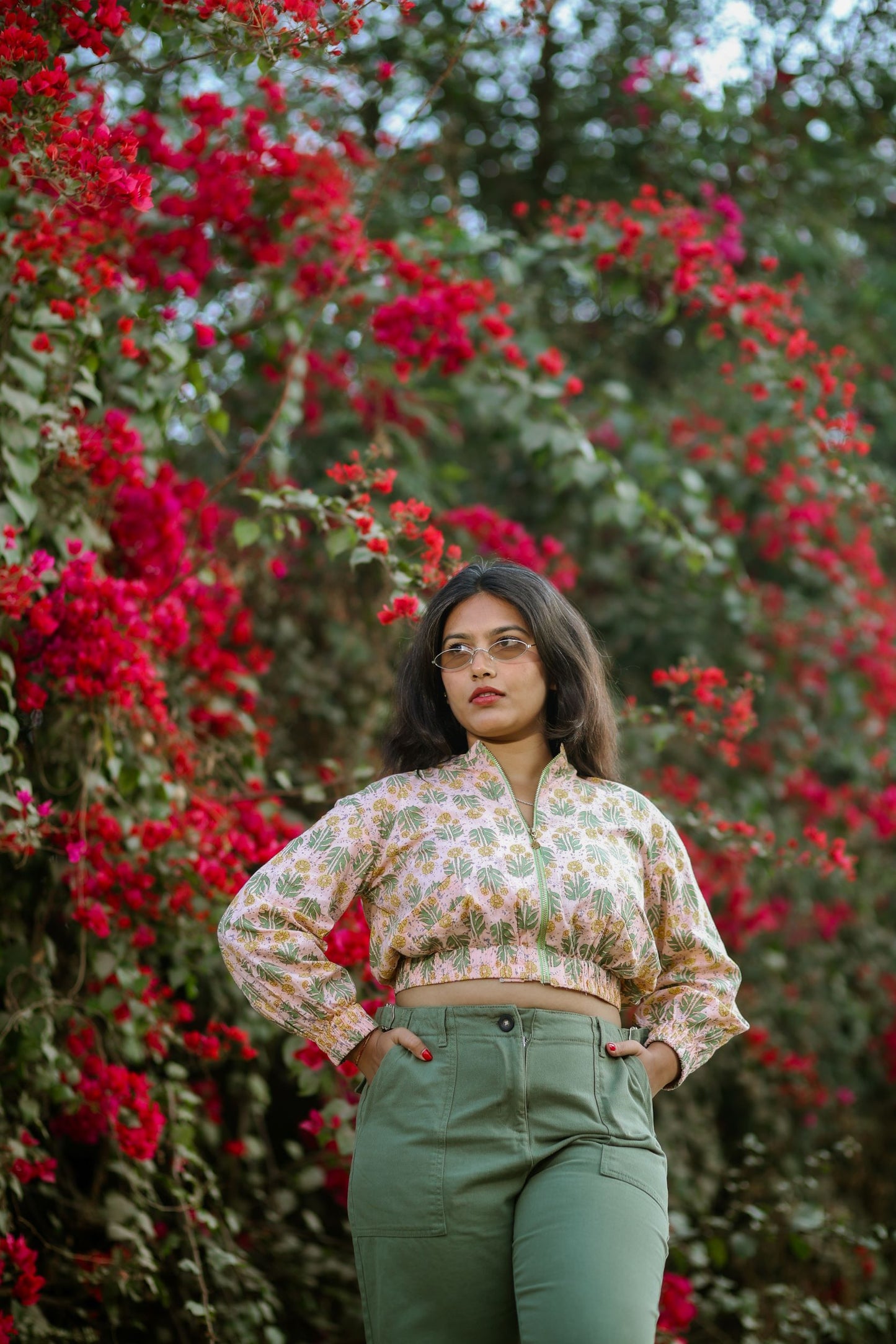 Sunflower Blockprint Cropped Jacket