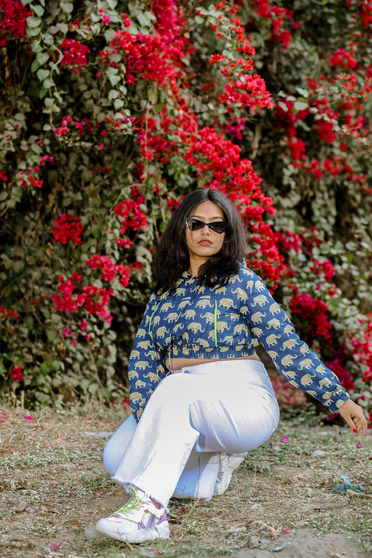Elephant Blockprint Cropped Hoodie