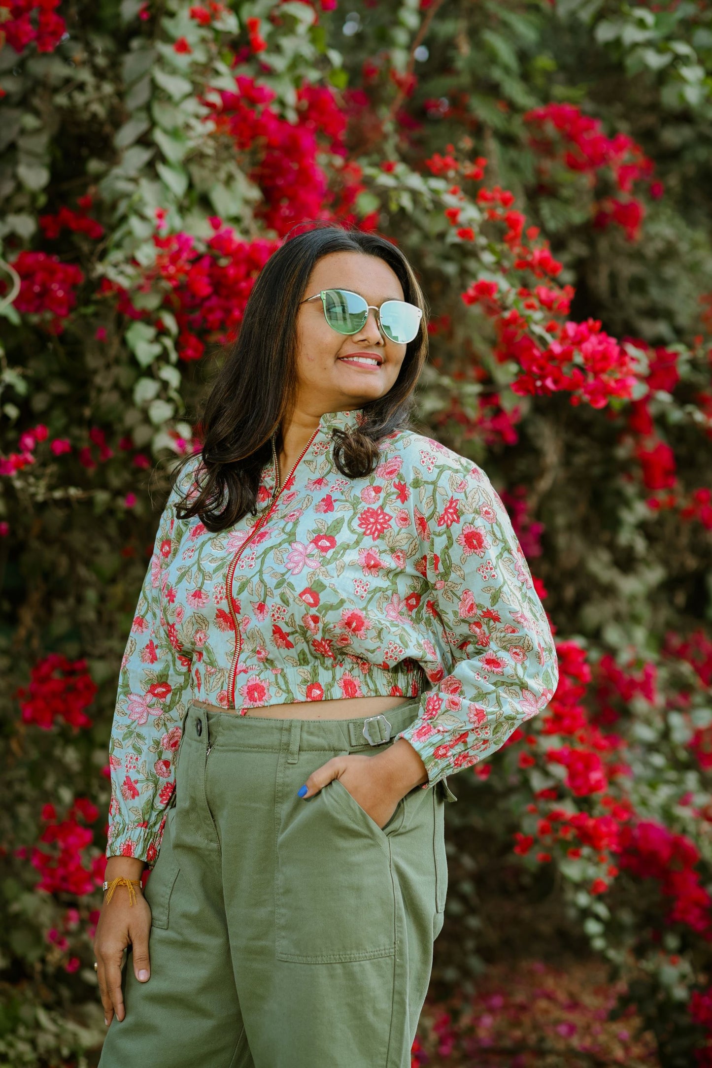 Lotus Blockprint Cropped Jacket