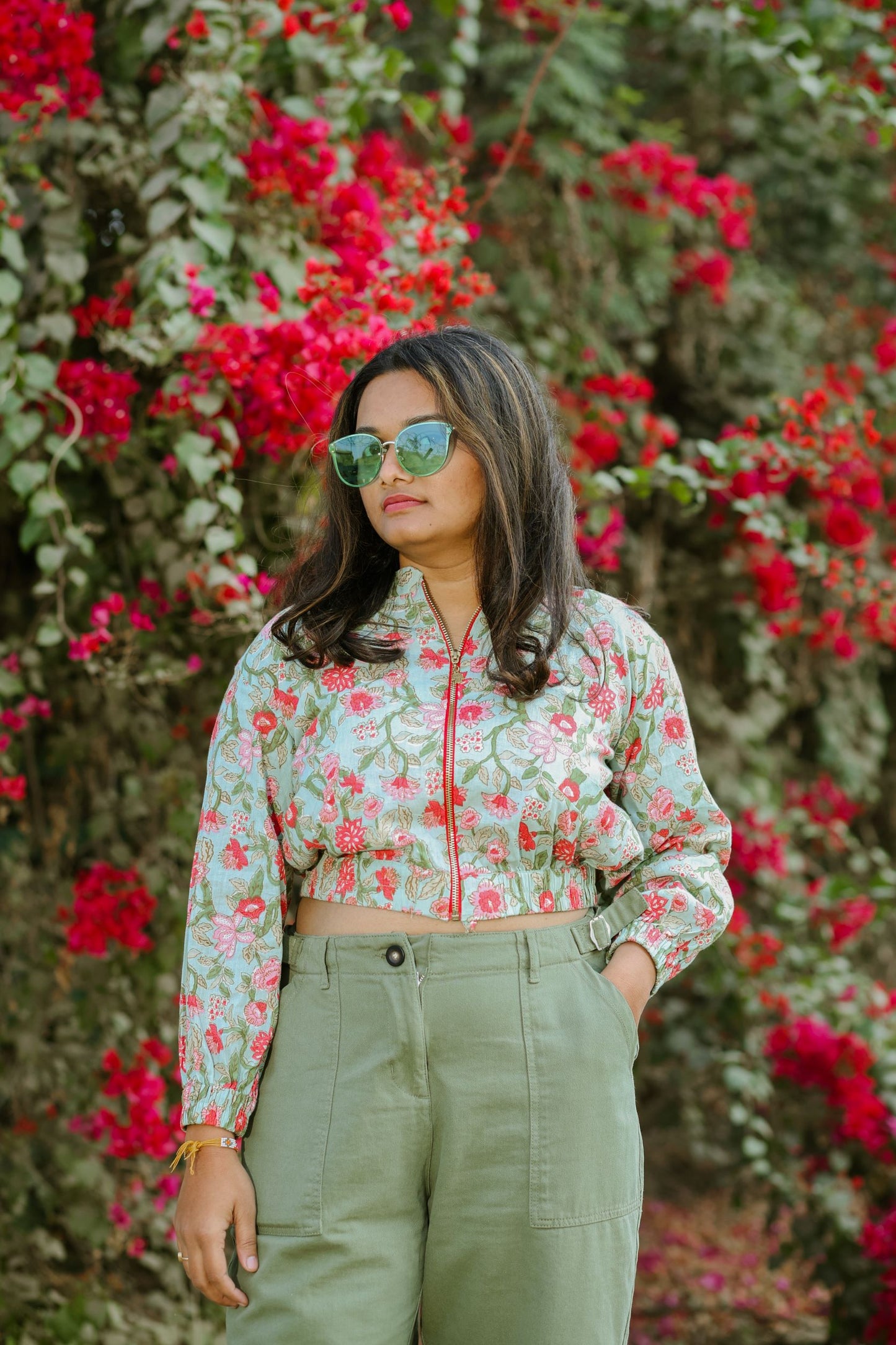 Lotus Blockprint Cropped Jacket