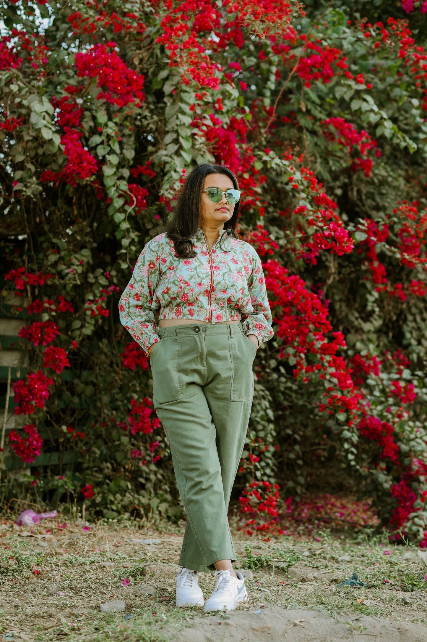 Lotus Blockprint Cropped Jacket