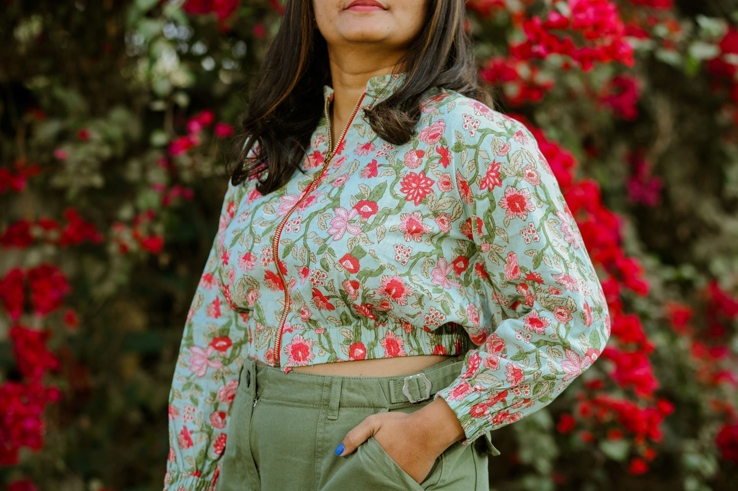 Lotus Blockprint Cropped Jacket