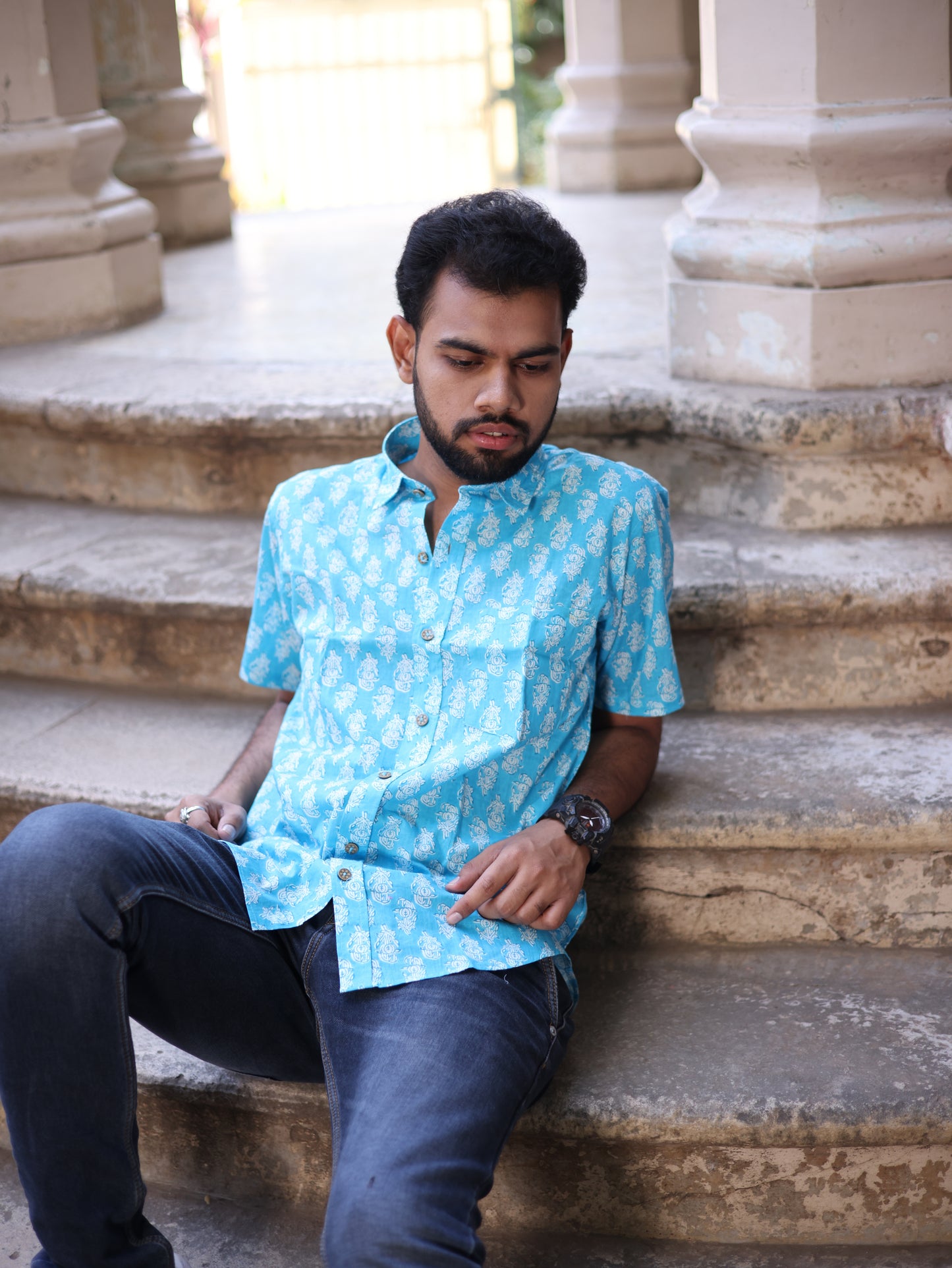 Sky Blockprint Shirt