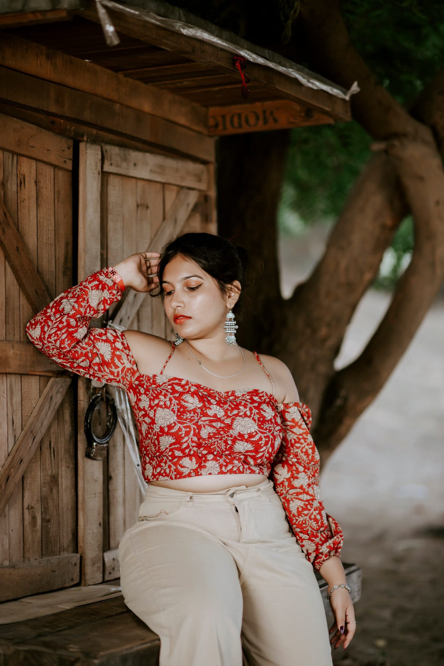 Red Velvet Kalamkari Crop Top